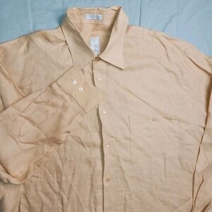 VINTAGE Burma Bibas Shirt 100% Linen Long Sleeve Butterscotch Men Large NWT&D